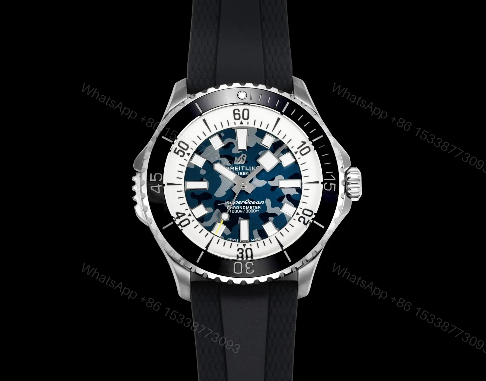 Breitling Superocean Blue Camouflage Replica 46MM Premium Black Rubber Strap Diver Edition RG-BREITLING-SUPEROCEAN-BLUE-CAMO-46 — view 1