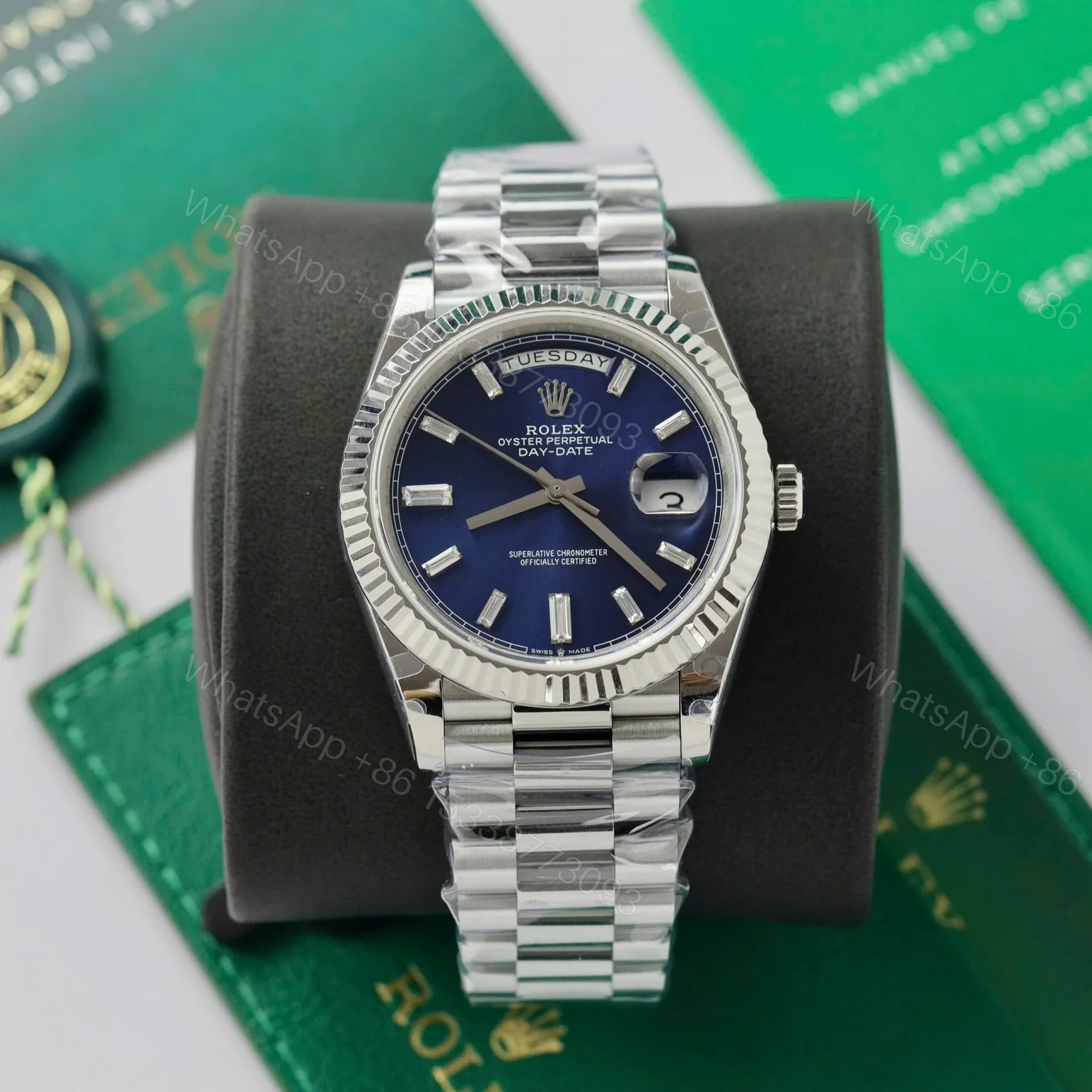 View 2 of Superclone Rolex Day-Date Bright Blue Diamond Dial 128239-0069 36 mm