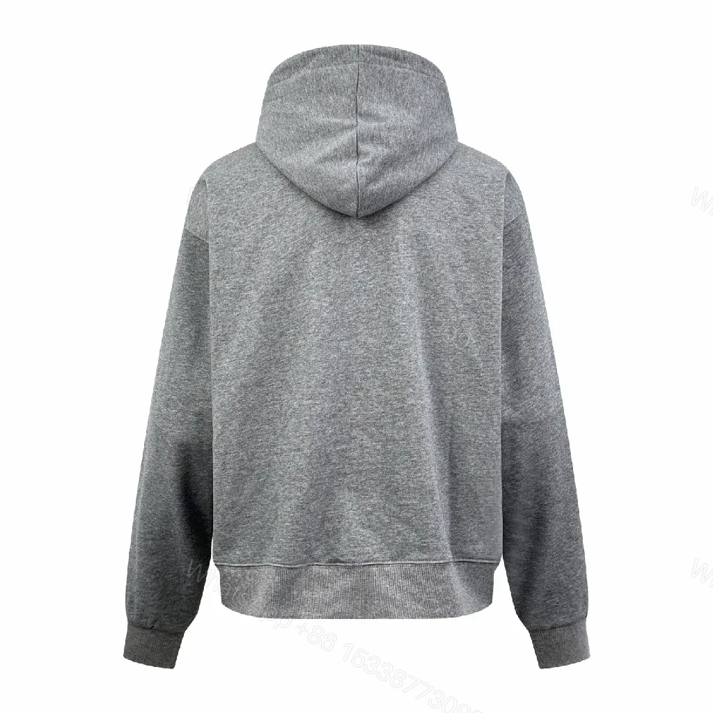 View 4 of Grey Melange Hoodie - Soft Fleece, Logo Detail, Casual Luxury