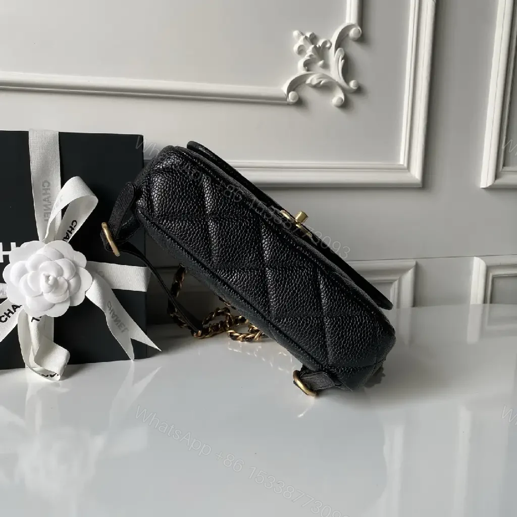 View 7 of Quilted Black Bag with Gold Chain—Timeless Luxury Utility