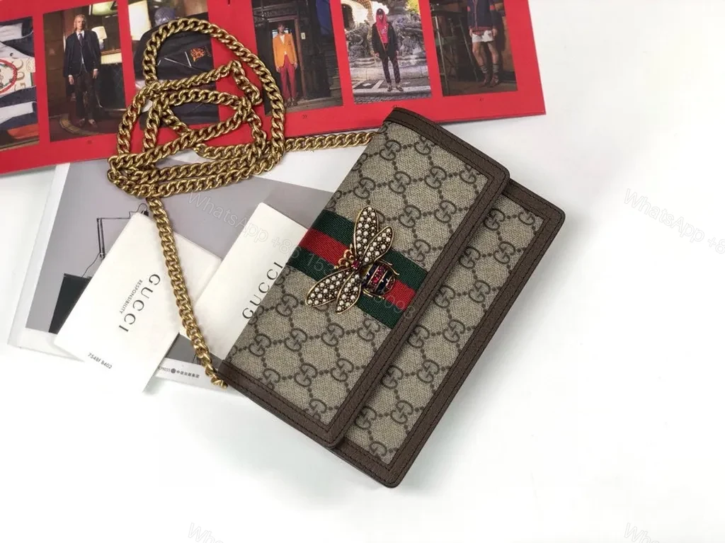 View 3 of Lux Pack GG Supreme Wallet on Chain with Dragonfly Crystals
