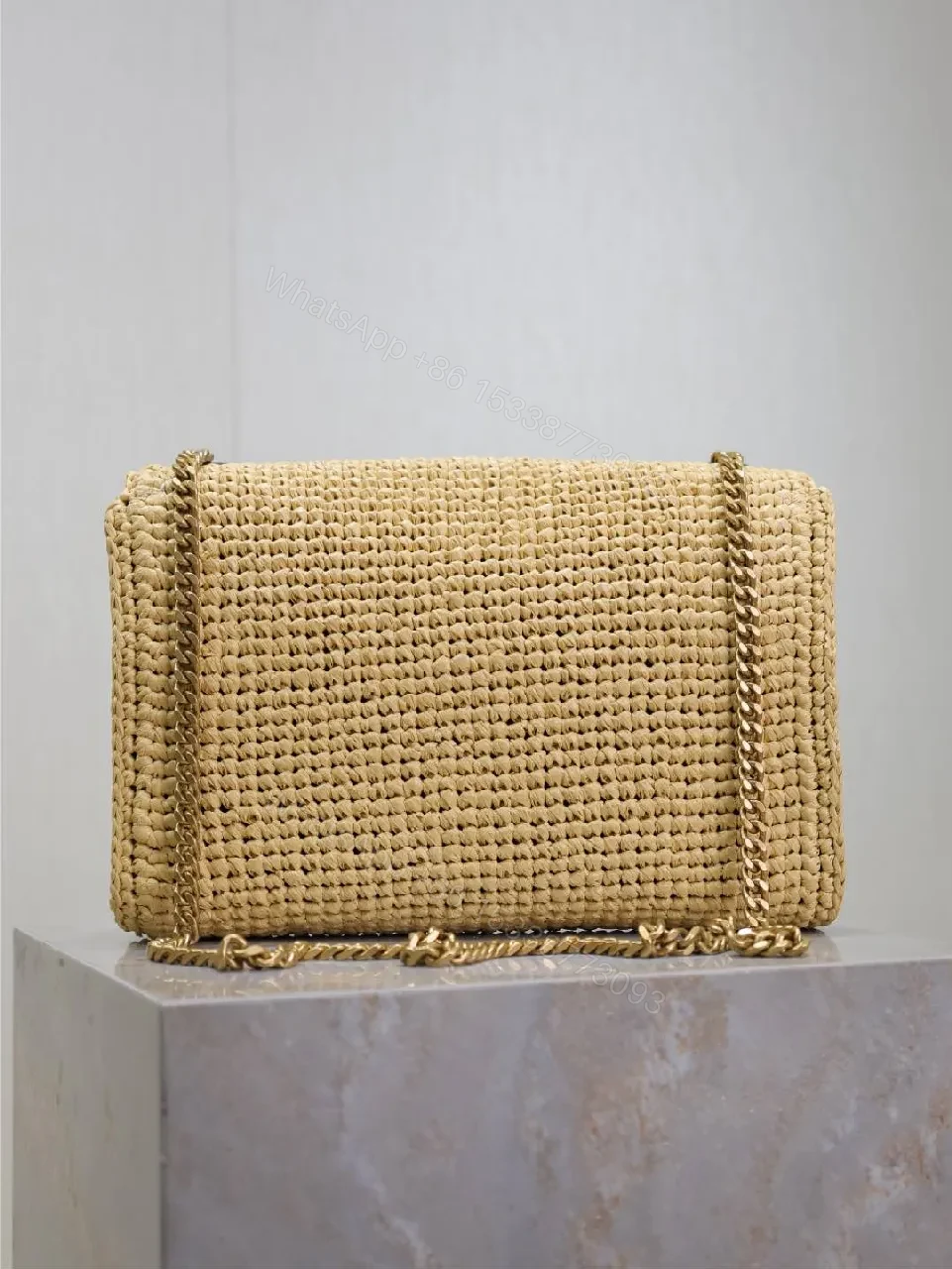 View 3 of Natural Straw Bag, Woven, Modern Chic, Monogram Accent + Shoulder Bag