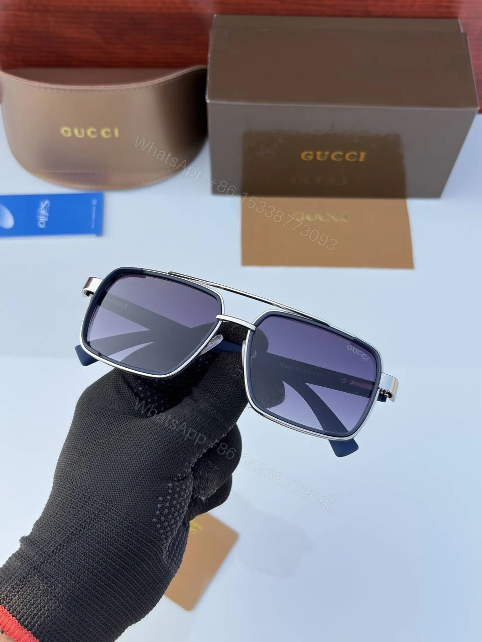 View 5 of First Copy Gucci Navigator Sunglasses Silver Frame Gradient Grey Lens