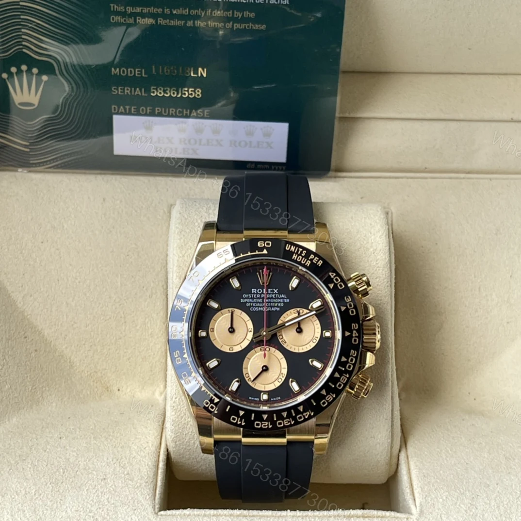 Rolex A貨 男款 Daytona 黑金面橡膠帶計時腕錶 奢華運動風 — view 1