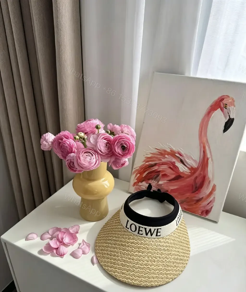 View 10 of Natural Beige Straw Visor Hat — Wide-Brim, Elastic Band, LOEWE Band