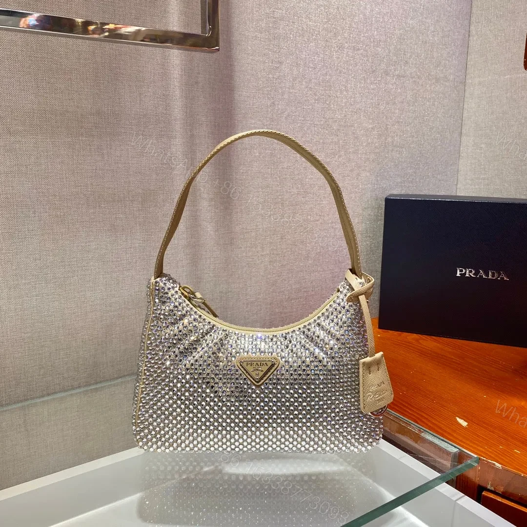 SPARKLING HOBO BAG 23 IN BEIGE NYLON ATTACHED FULLY CRYSTALS — view 1