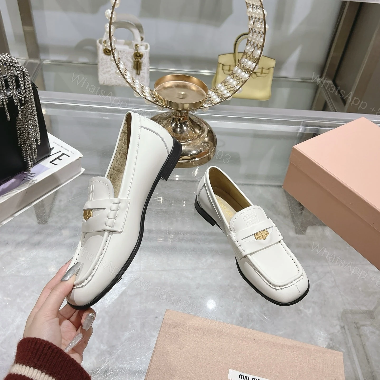 View 6 of MIUMIU LEATHER LOAFERS WHITE