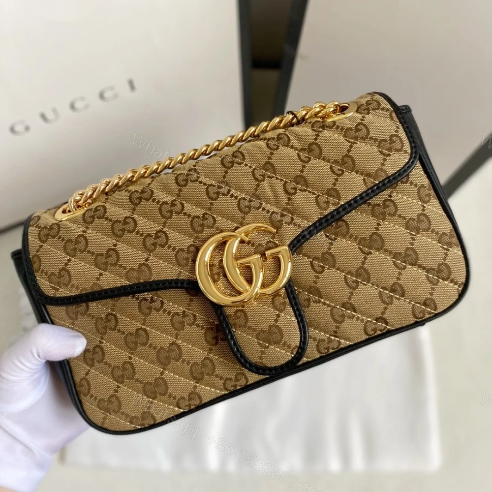 View 2 of Gucci GG Marmont Shoulder Bag Beige And Black 26Cm 443497 HVKEG 9772