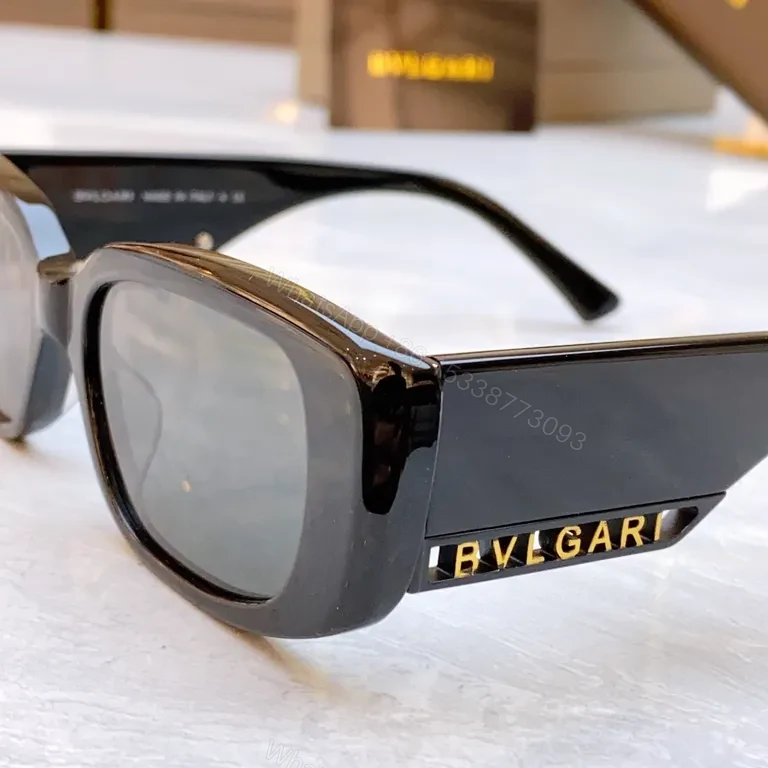 View 7 of Chic White Square Sunglasses: Bold Geometry, BVLGARI Logo