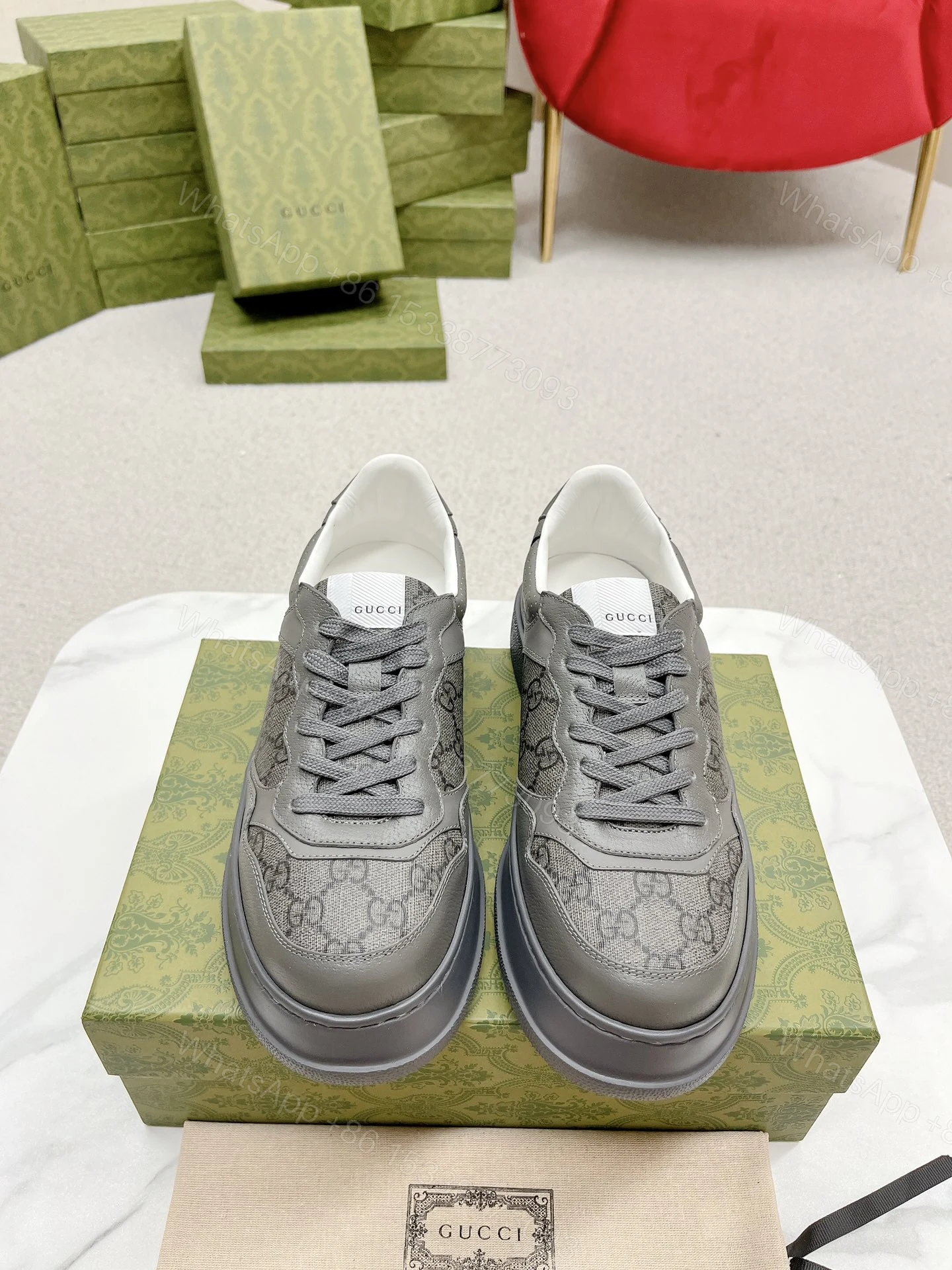 GUCCI A貨 男款 灰色GG老花厚底運動鞋 經典百搭款 — view 1