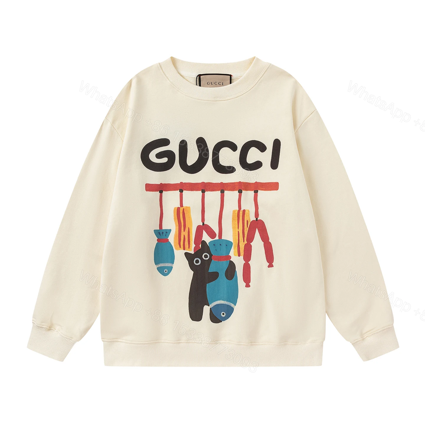 Gucci 高仿動物插畫長袖 黑貓與漁場主題設計款 趣味滿點 — view 1