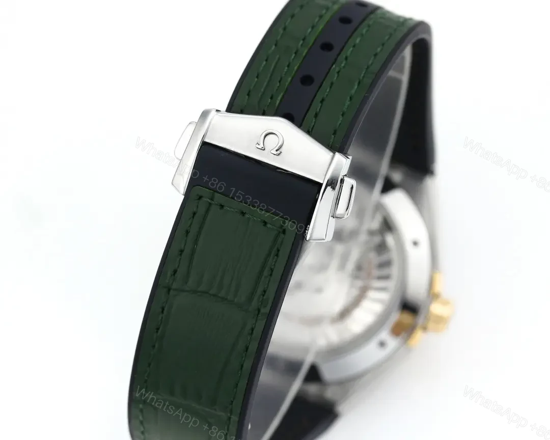 View 9 of Omega Constellation Meteorite Series 5th Generation Watch 41MM Green Dial with Gold Numerals Stainless Steel and Ceramic Case Green Leather Strap