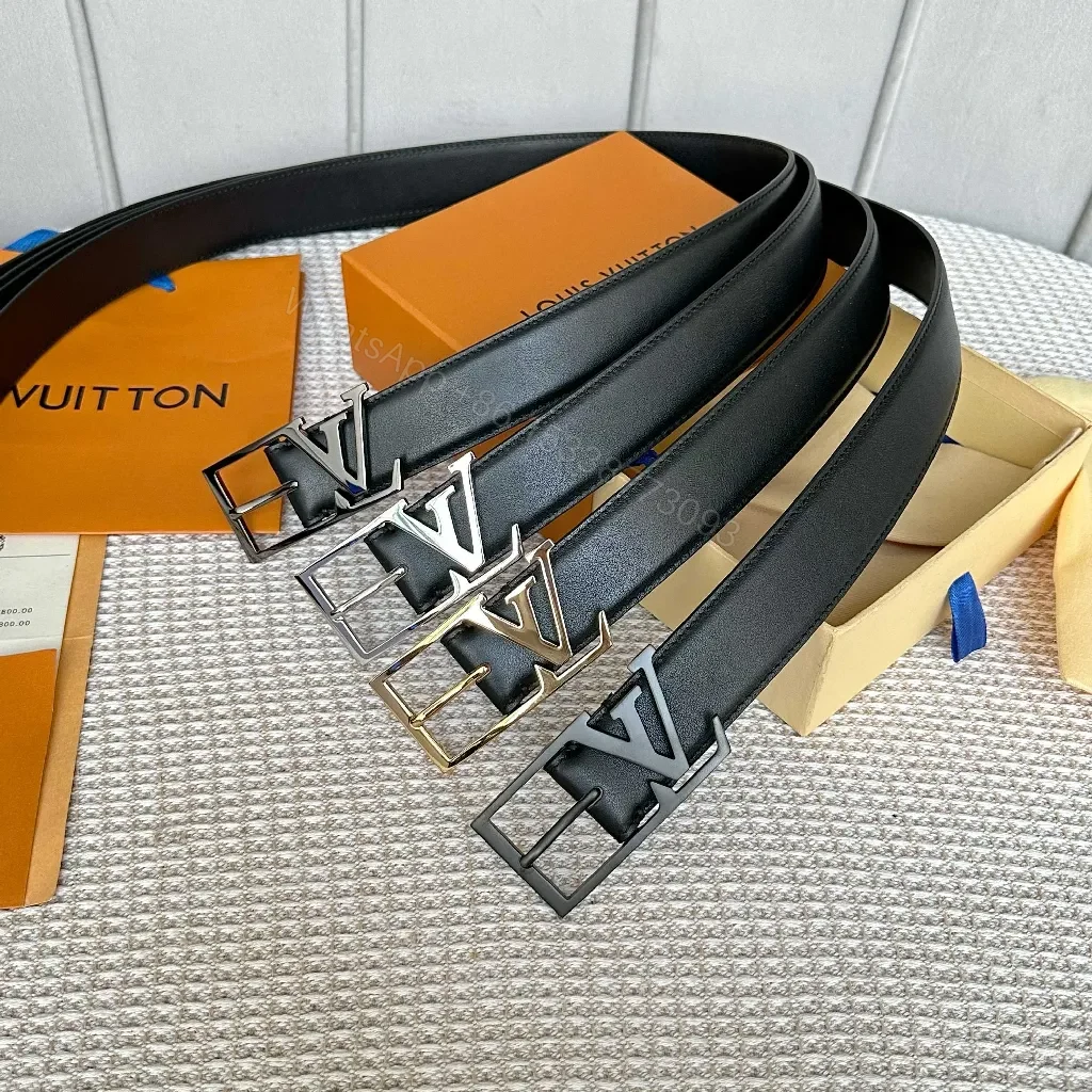 View 5 of Black Leather Belt, Matte LV Buckle, Timeless, Premium Everydaywear