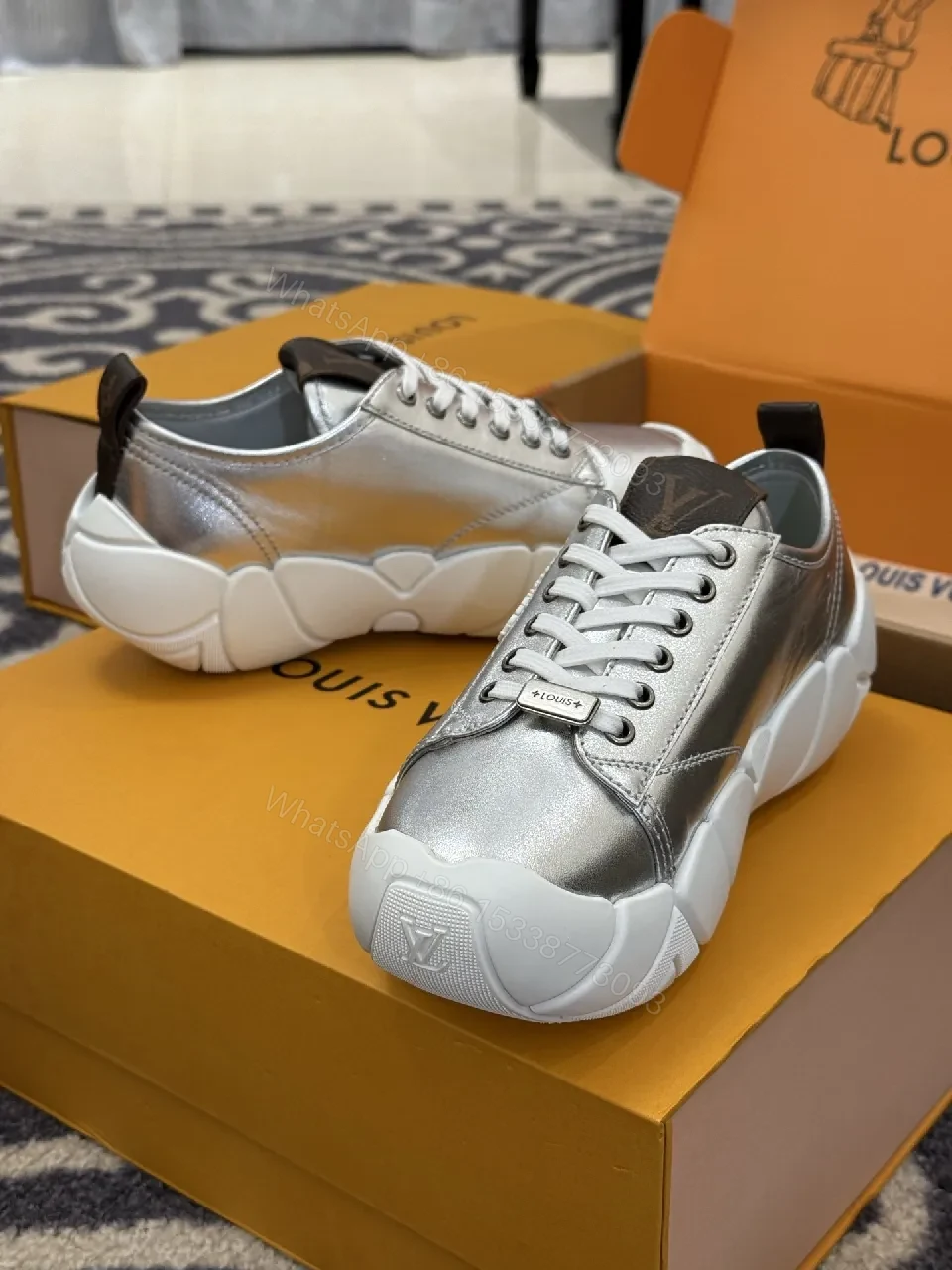 View 6 of Metallic Silver Chunky Sneakers: Luxe Designer-Inspired Comfort