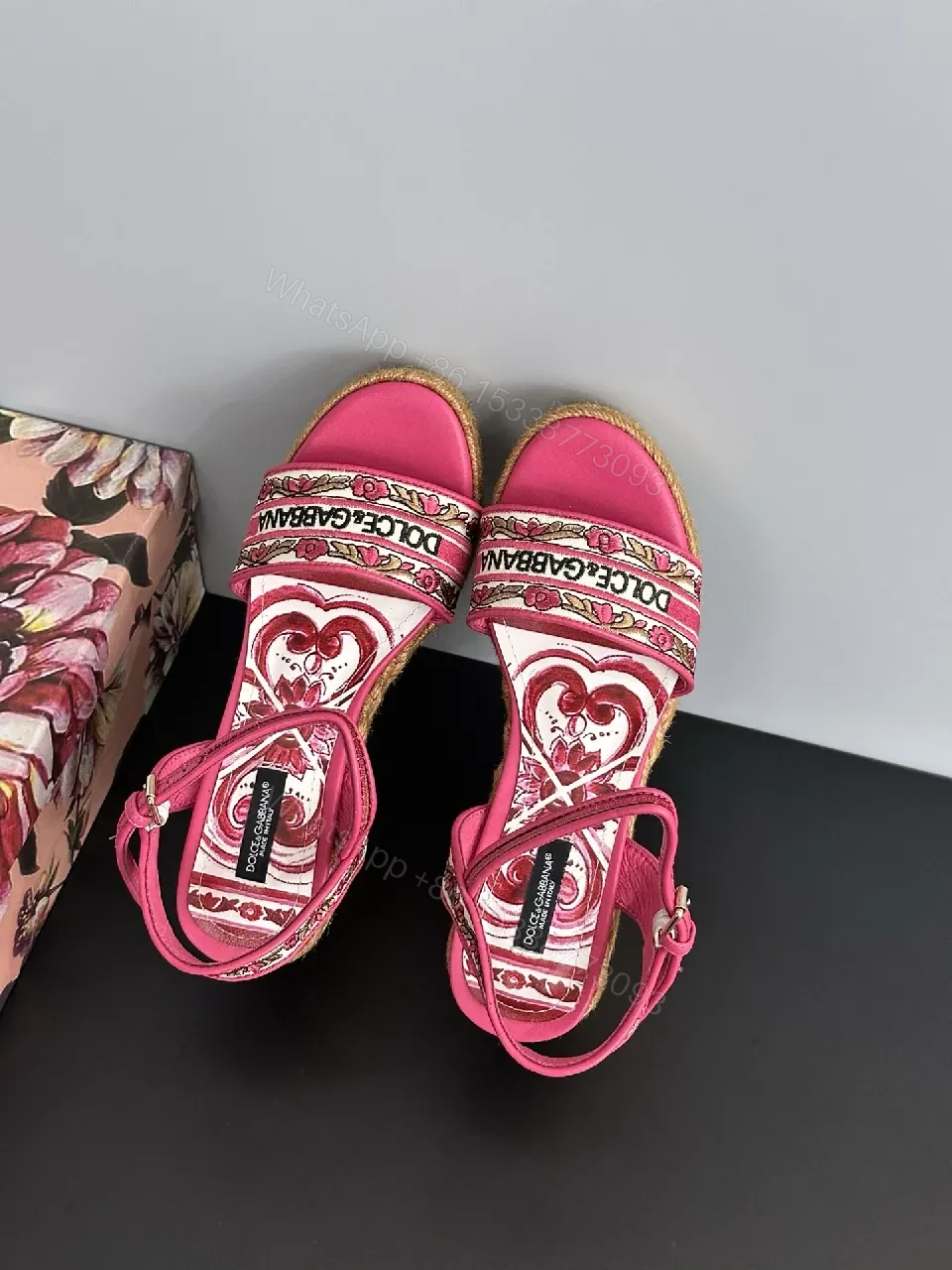 View 9 of Vibrant Pink Espadrille Wedges with Logo Textile Details
