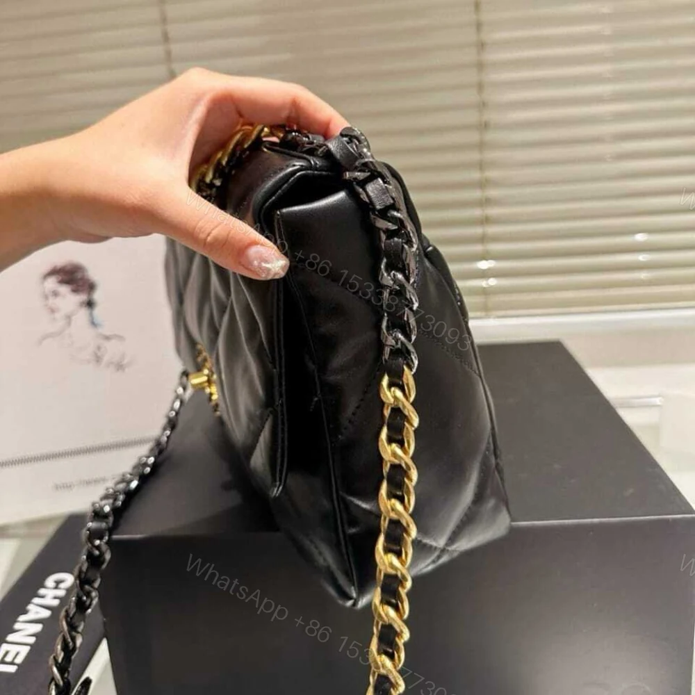 View 4 of Chanel 19 Flap Bag Shiny Gold And Silver Tone Black 30Cm