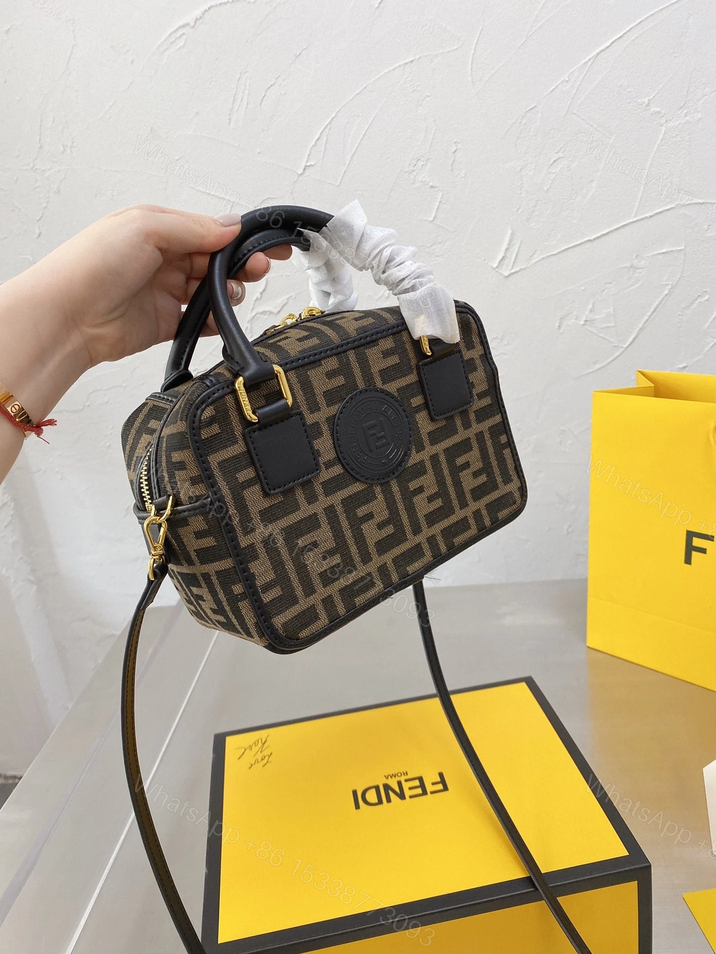 View 6 of FENDI Boston logo detailed mini bowling bag