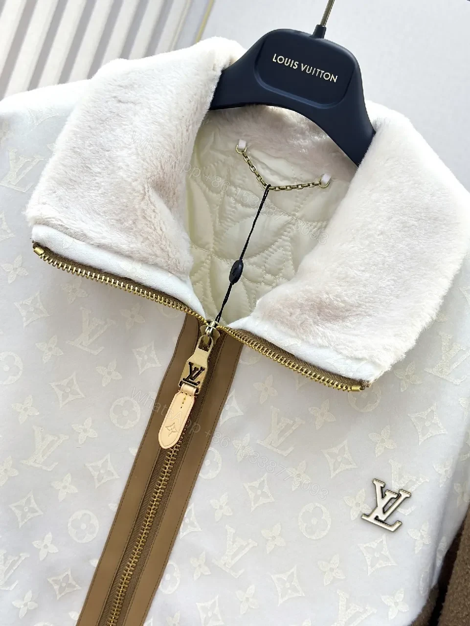 View 4 of Brown & Off-White Monogram Varsity Jacket: Rich Texture, Modern Luxury