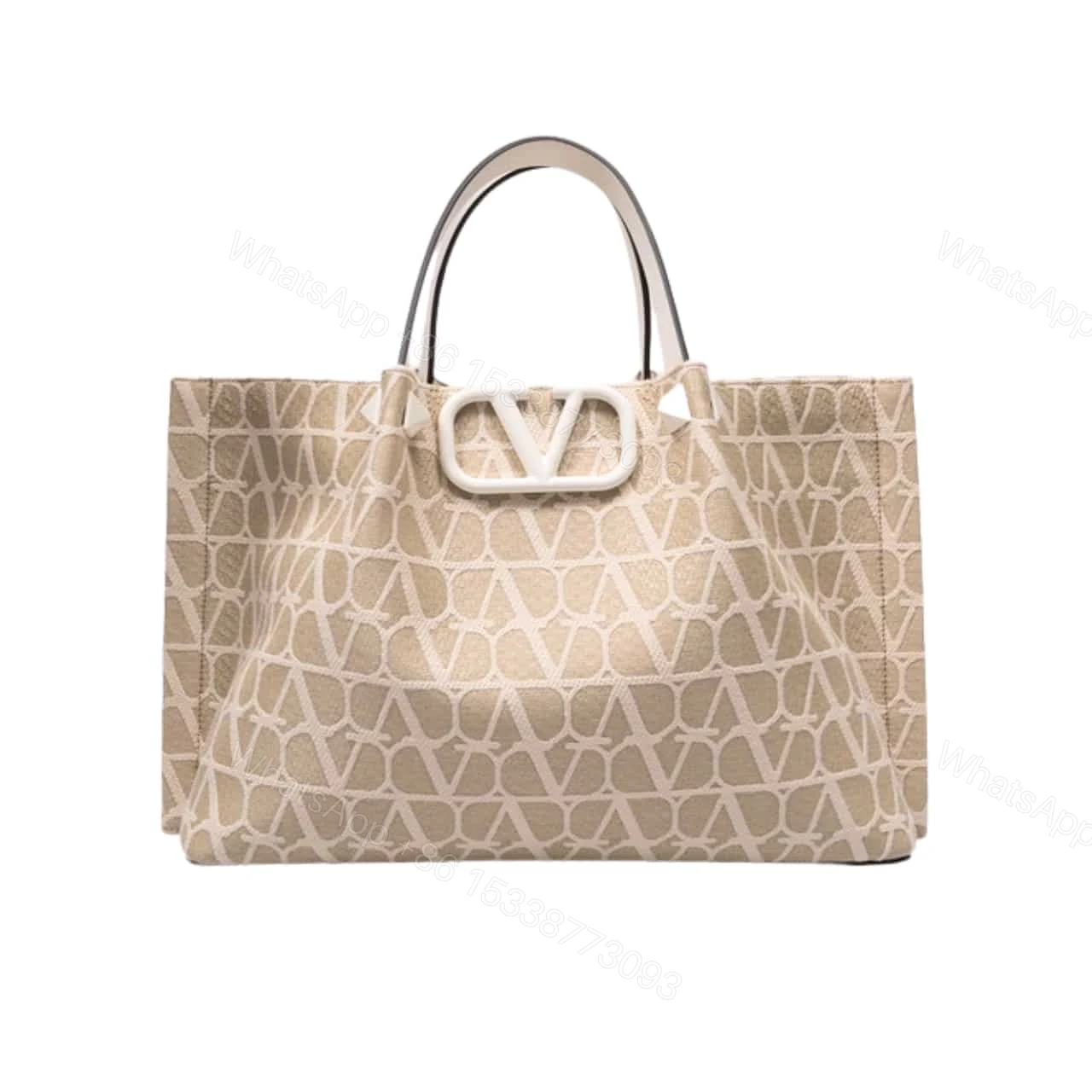 VALENTINO GARAVANI VLOGO EMBROIDERED RAFFIA TOTE BEIGE 35CM — view 1