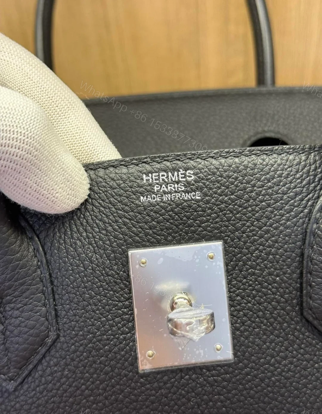 View 5 of HERMES BIRKIN 25 BLACK TOGO LEATHER WITH PALLADIUM HARDWARE