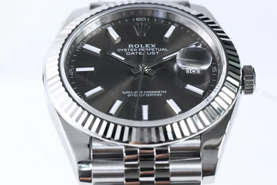View 6 of Rolex Datejust 41 Stainless Steel Fluted Jubilee Dark Rhodium Grey Dial 126334-0014