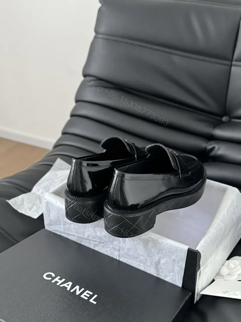 View 7 of Black Patent Leather Loafers | Classic Style, Subtle Double-C Hardware, All-Day Comfort