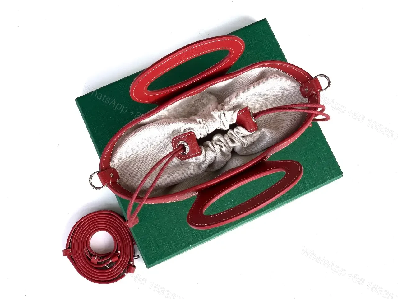 View 9 of Compact Luxury Handbag: Red Leather Trim, Iconic Pattern