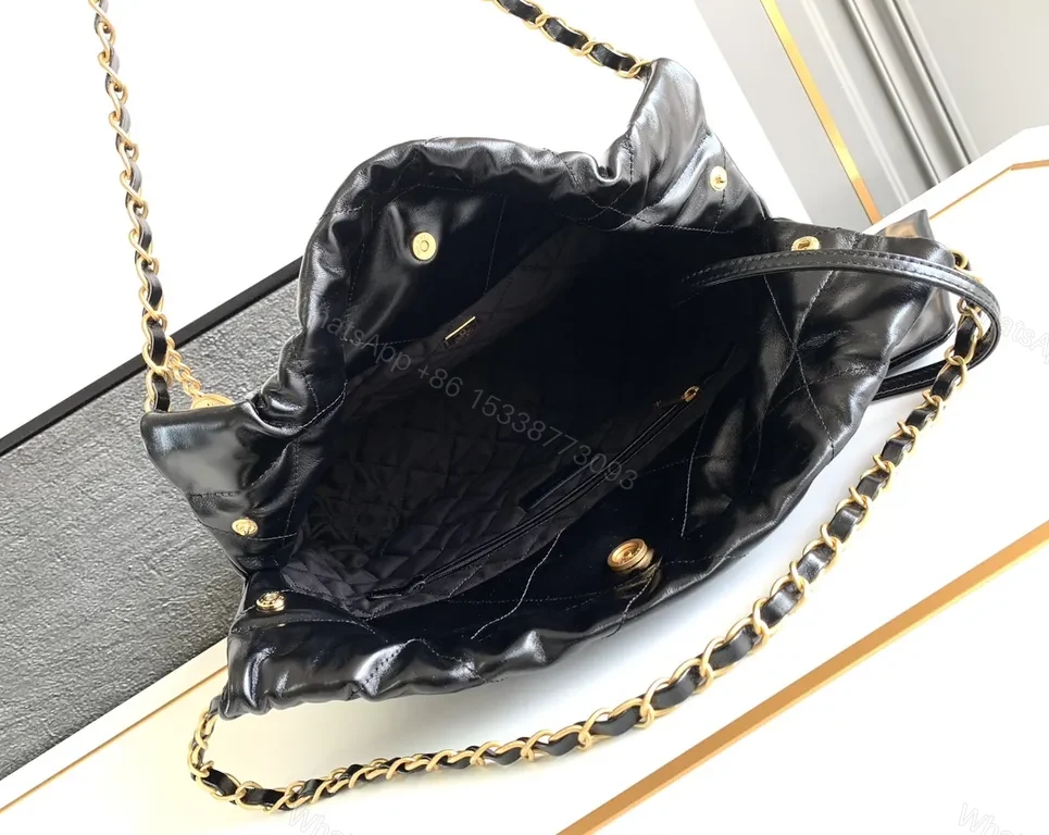 View 2 of Chanel-Inspired Quilted Drawstring Bag Duo + Gold Chains