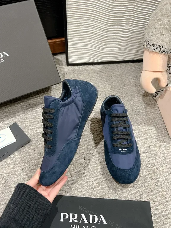 View 7 of Prada Milano Navy Suede High-Top Sneakers: Luxe Comfort