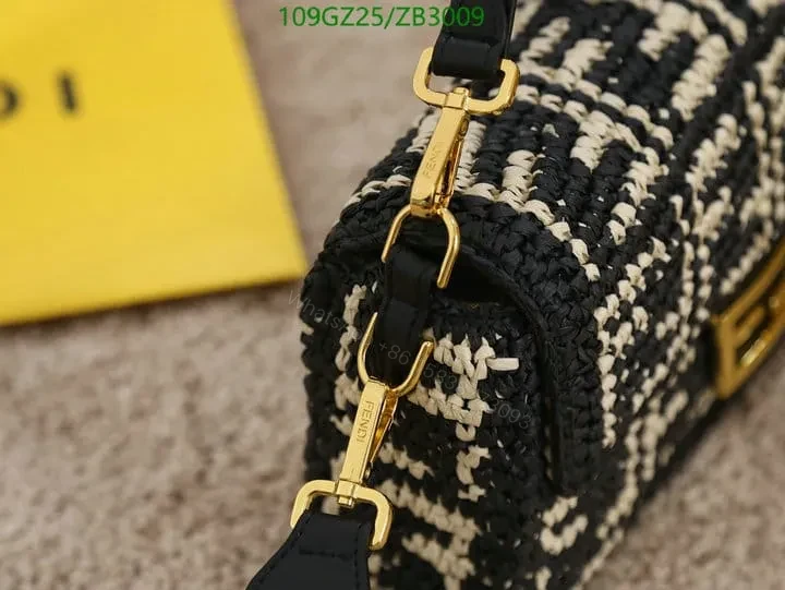 View 6 of Fendi Baguette Black Raffia Bag with Crocheted FF ZB9900