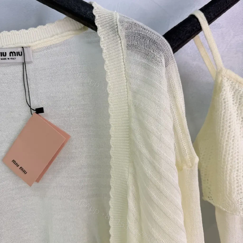 View 4 of Cream Knit Crop Cardigan & Camisole Set - Two-Piece White