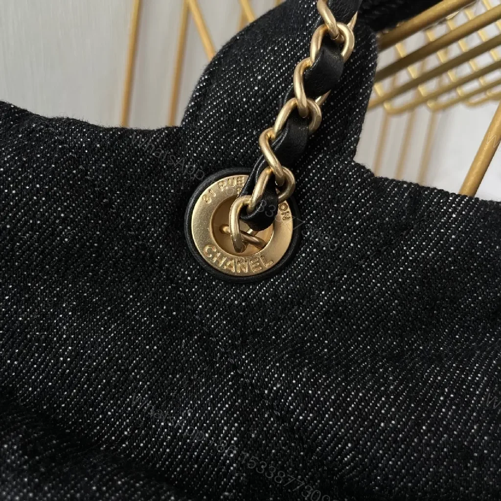 View 3 of Chic Denim Quilt Bag with Gold Hardware