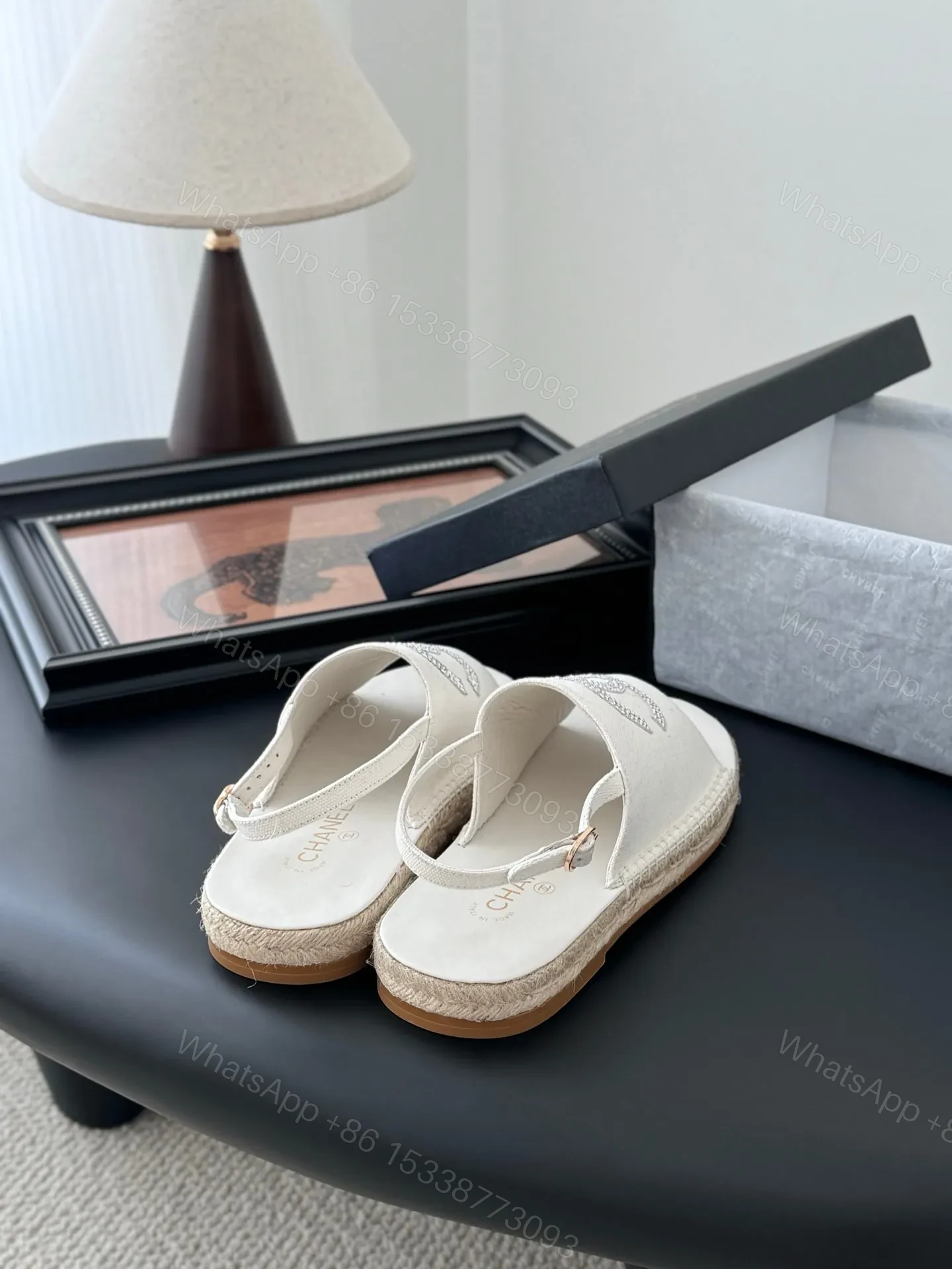 View 3 of Chanel Women White Canvas Espadrille Sandals