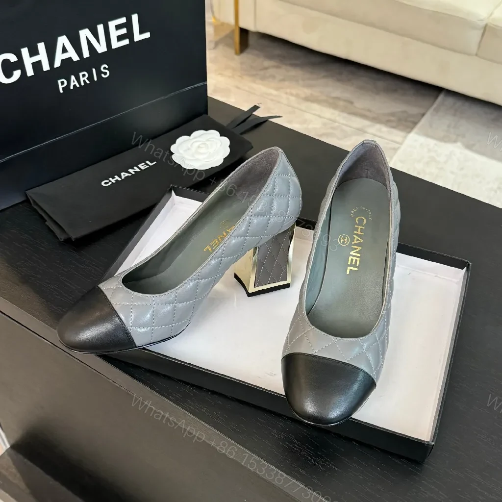 View 9 of Quilted Two-Tone Cap-Toe Pumps - All-Day Comfort