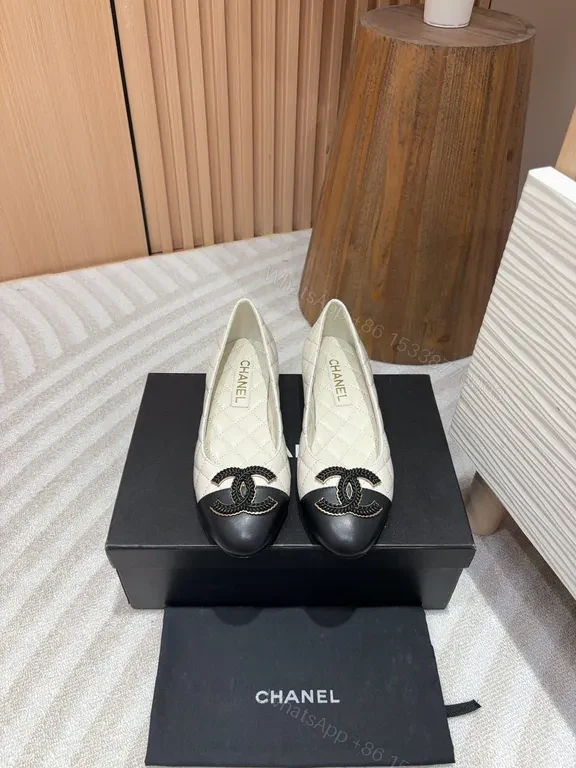 View 5 of Chanel-Style Quilted Two-Tone Flats with Logo