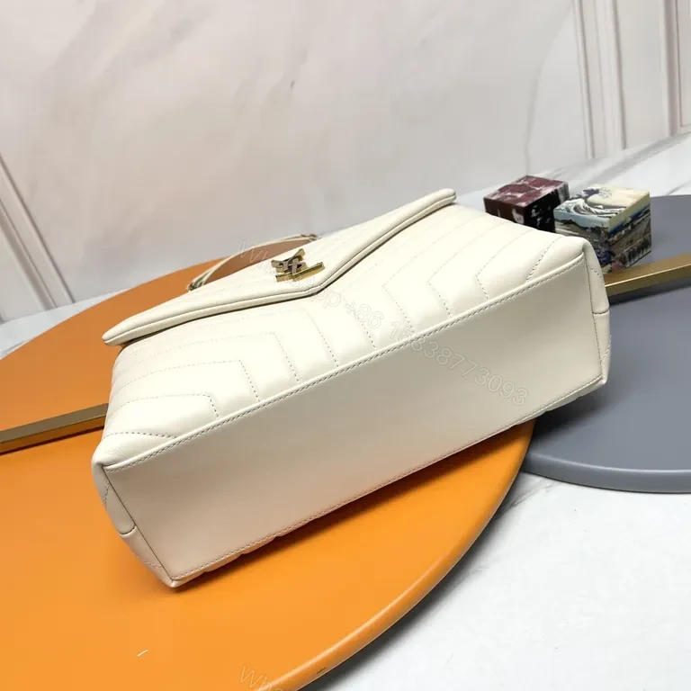 View 7 of Chic Quilted YSL Emblem Crossbody Bag, Ivory, Luxury Style