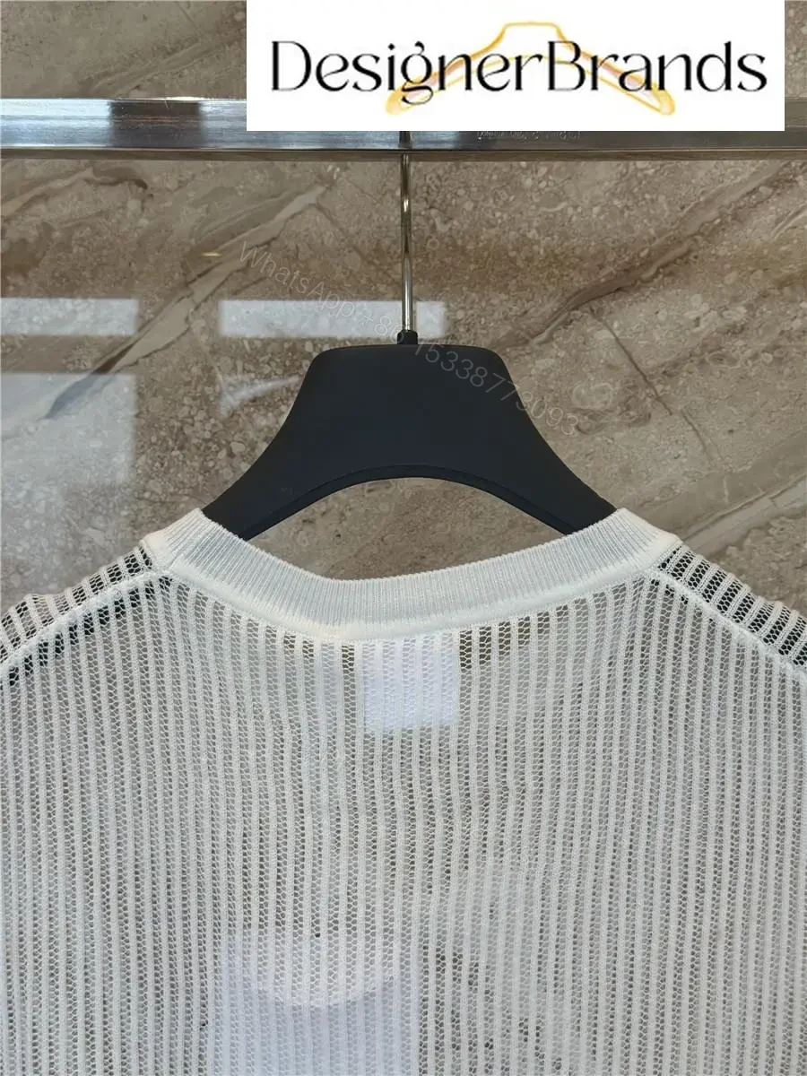 View 7 of White Knit Mesh Top with Dior Crest Embroidered Detail (No Brand Details)
