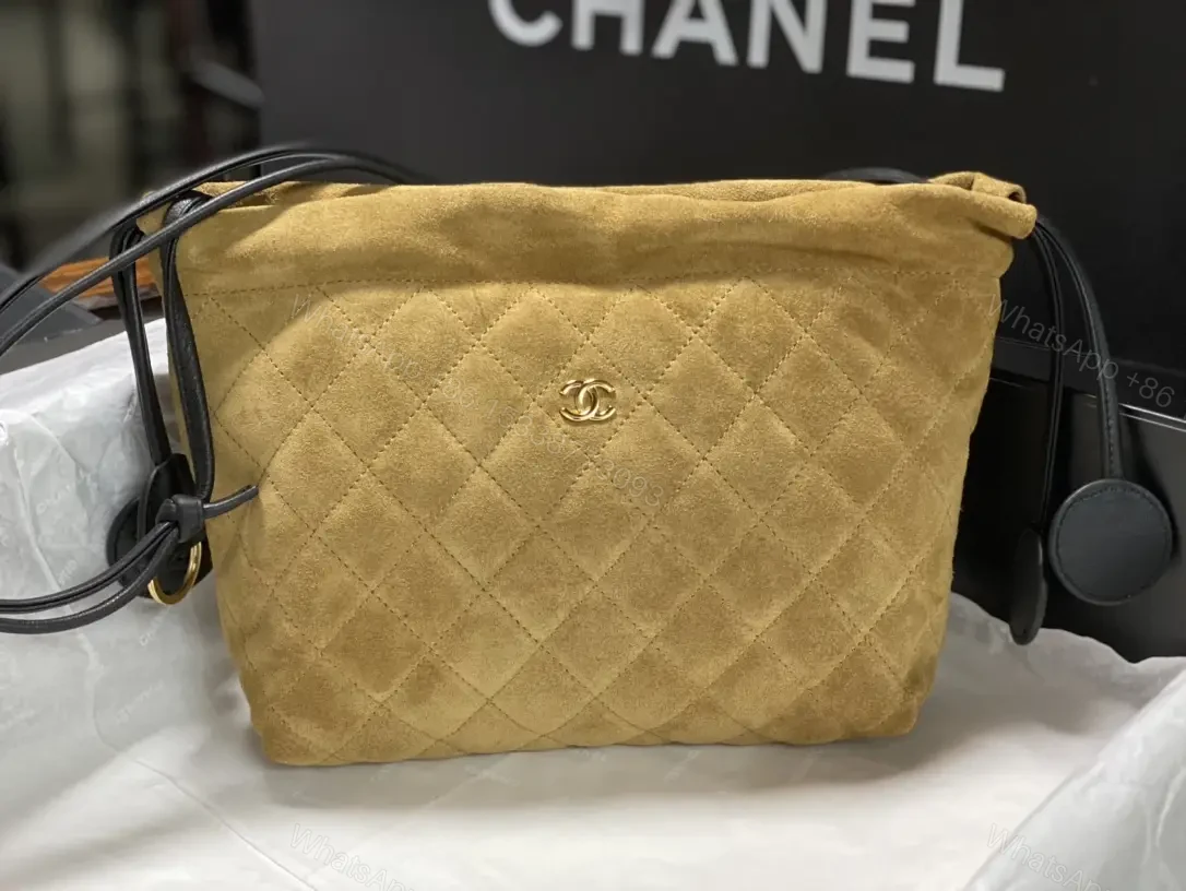 View 2 of Tan/Suede Leather Quilted Shoulder Bag Chanel Logo Accent Bag