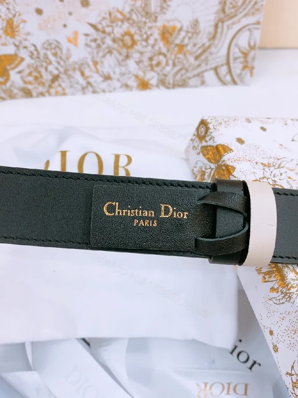 View 4 of Chic Black Leather Belt with Logo Buckle—Statement Accessory