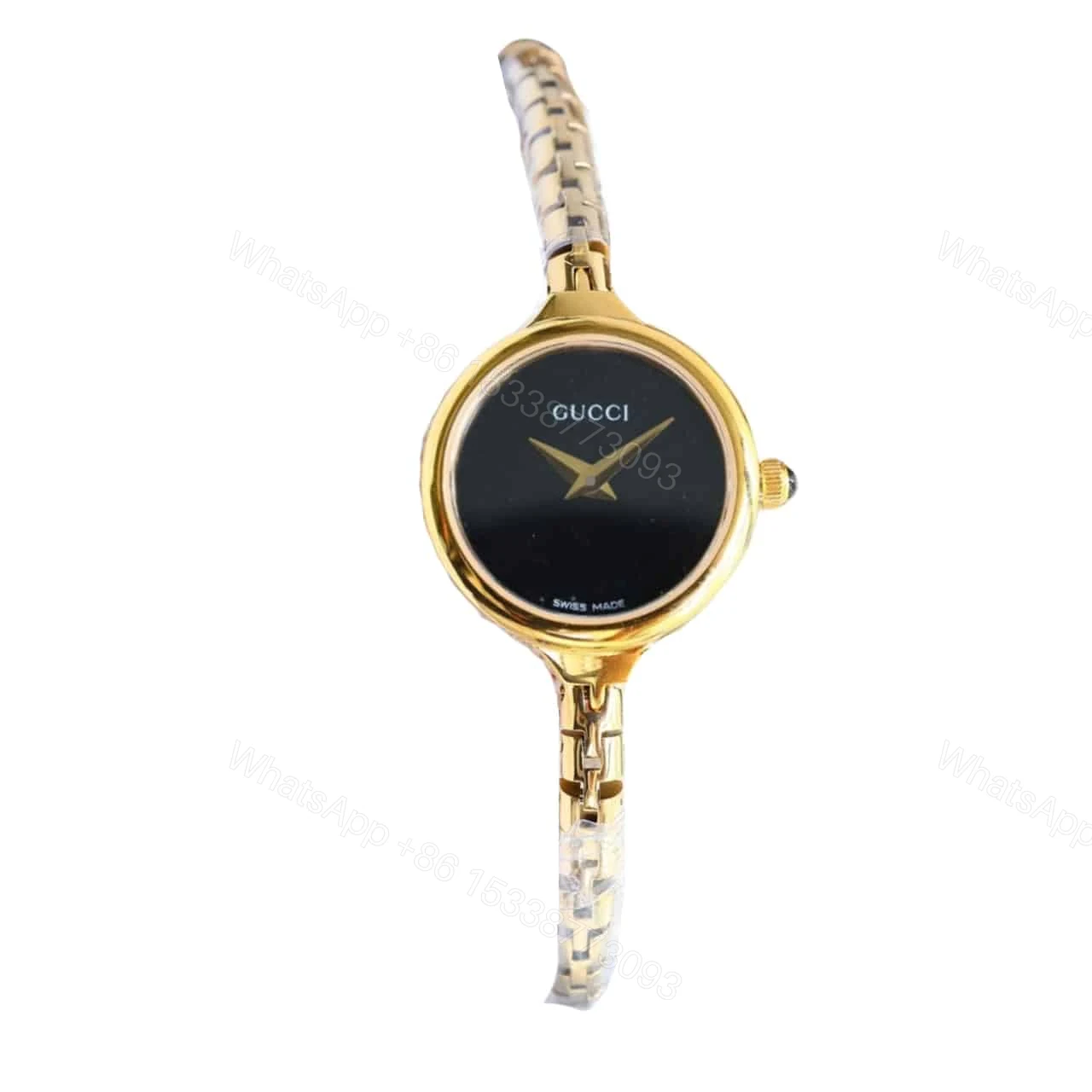 Gucci Ladies Watch Round Case With Slim Dial Gold In Black 22Mm — view 1