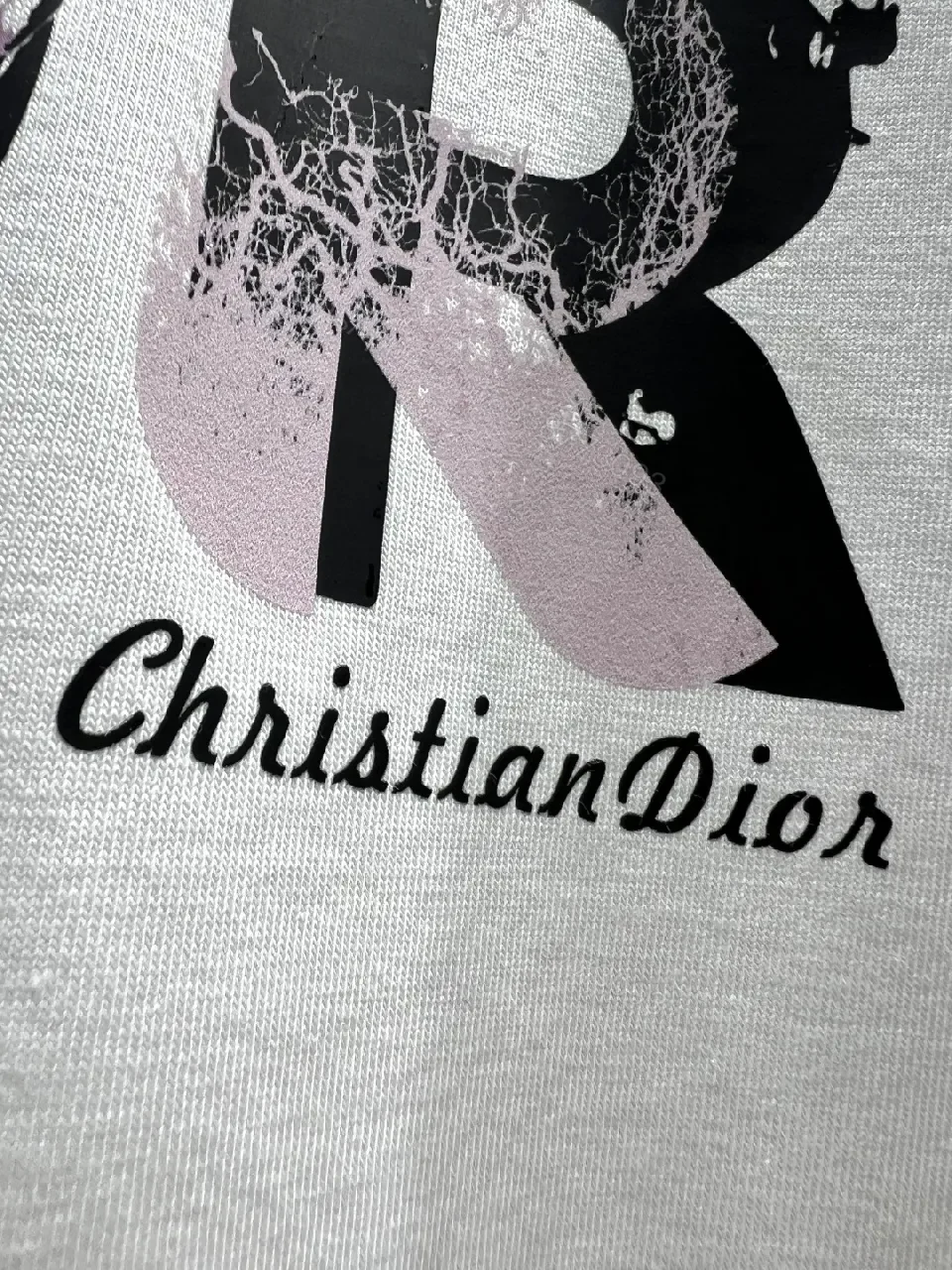 View 4 of White Cotton Tee with Distressed Gradient Logo - Relaxed Fit Top