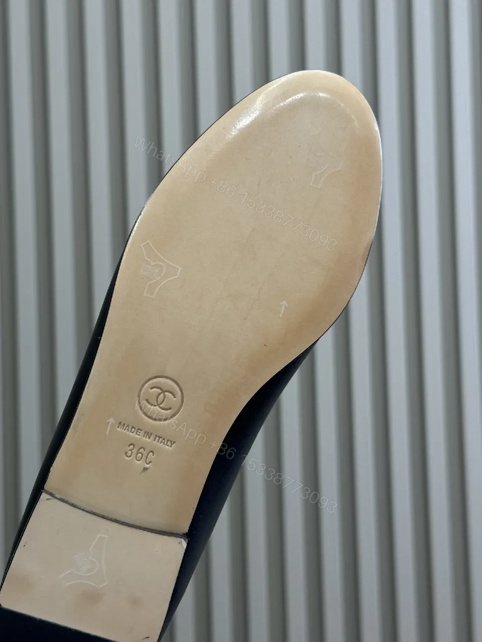 View 6 of Black Leather Ballet Flats with Gold Logo Detail, Comfortable, Dressy Style
