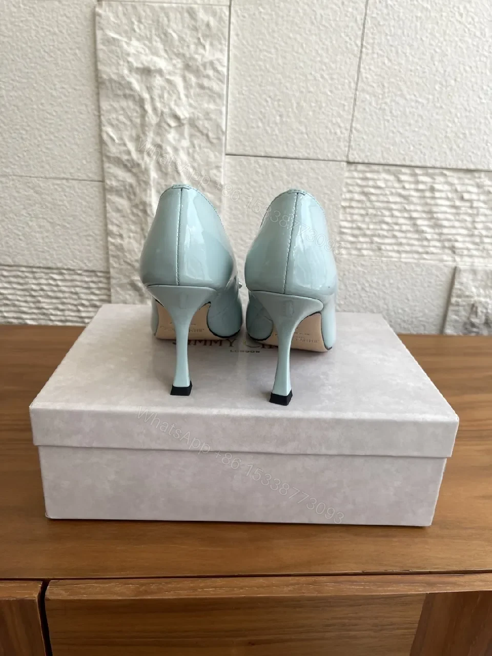 View 5 of Mint Satin Crystal-Embellished Pointed Pumps