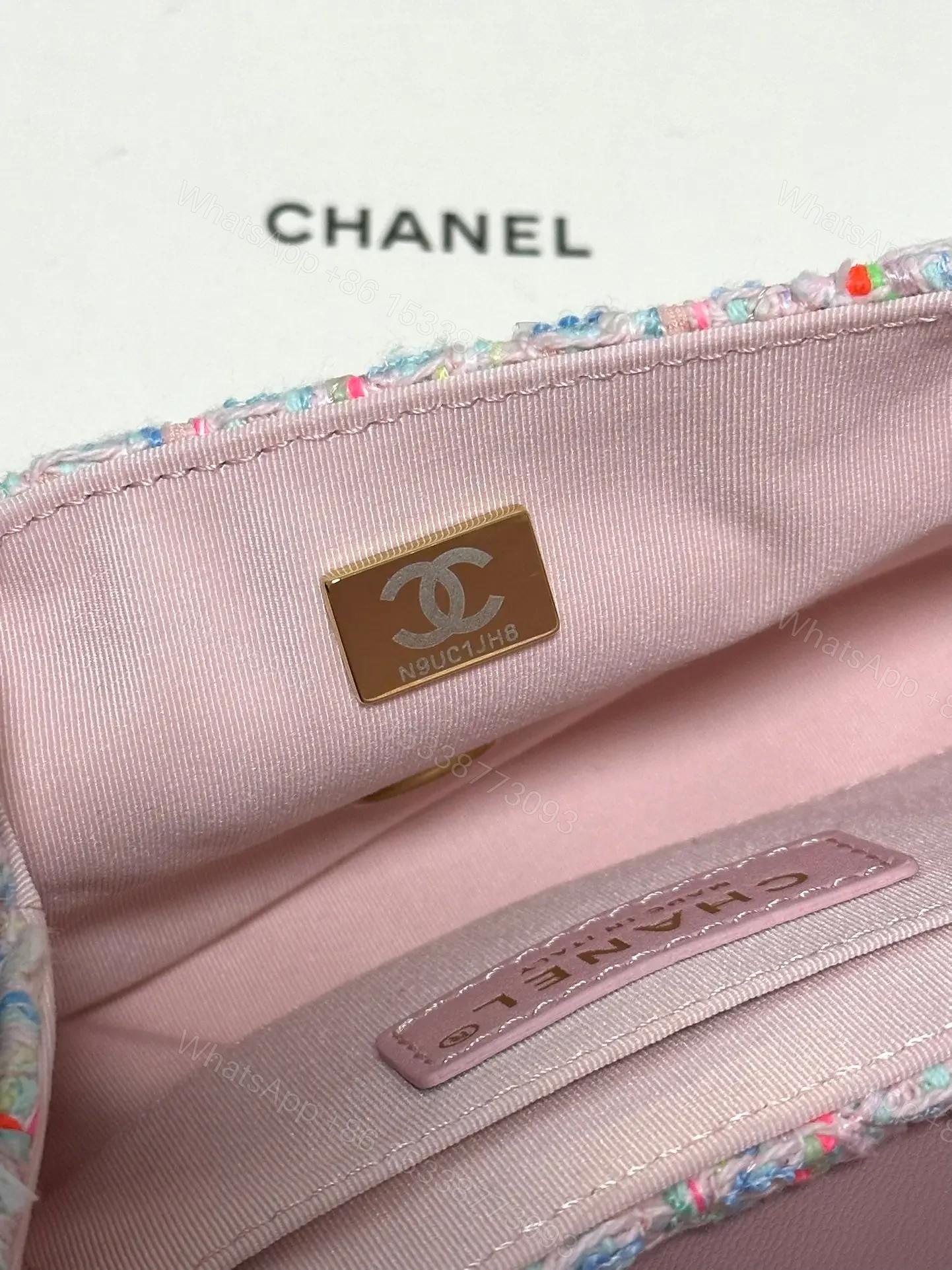 View 8 of Chanel Mini Flap Bag with Top Handle Pink Tweed Bag
