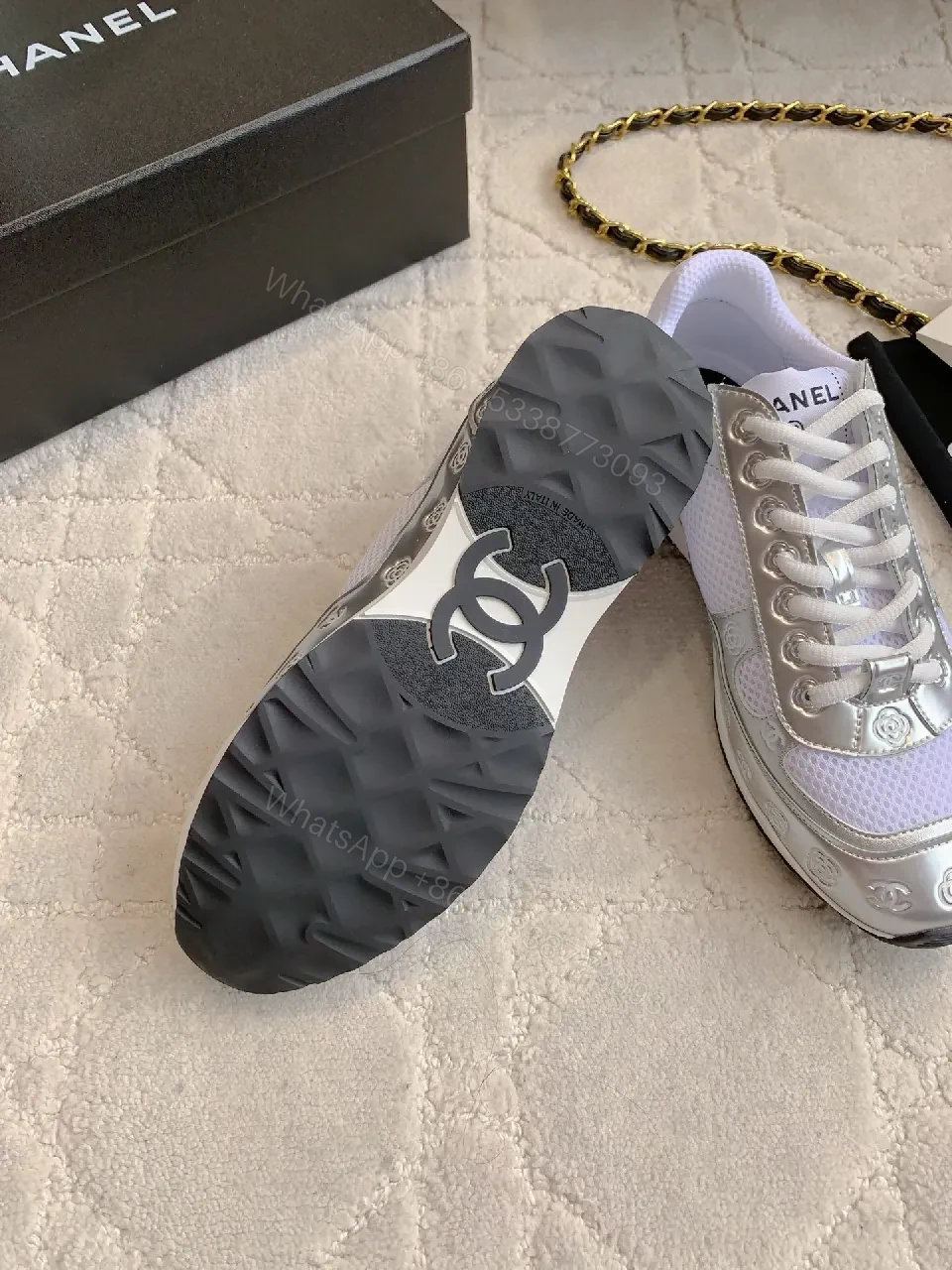 View 5 of White Silver Luxe Sneaker: Modern Comfort Runner