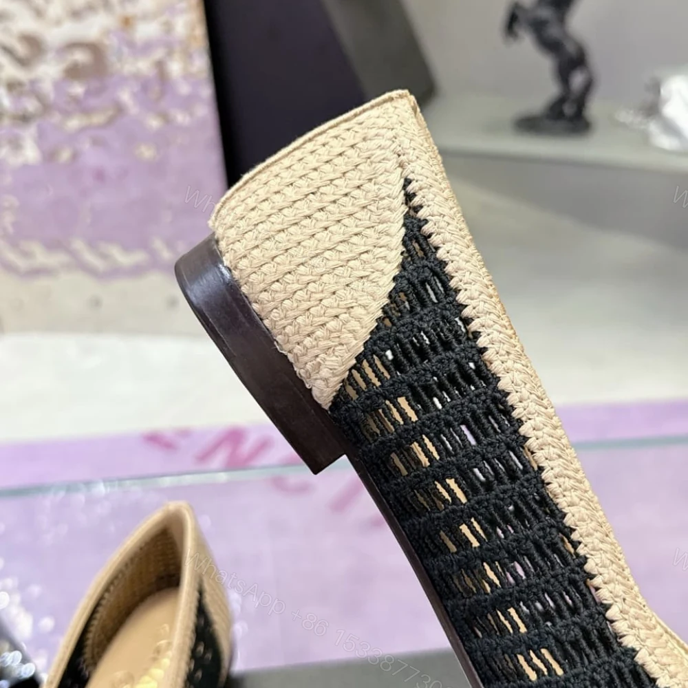 View 6 of Chanel Ballet Flats Raffia Black And Beige G46352 B19806 NAFBB