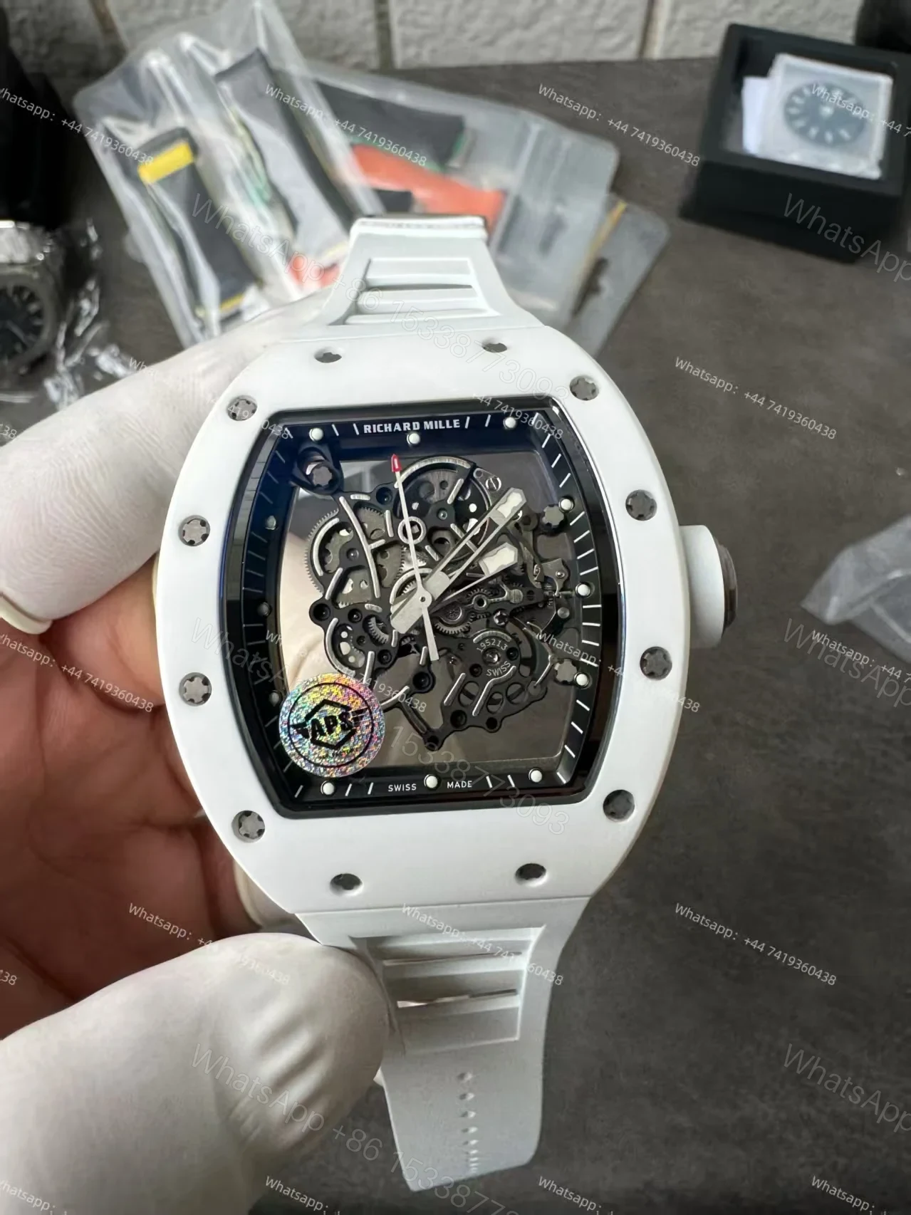Super Clone Richard Mille RM 055 White Ceramic Titanium Skeleton White Rubber Strap 1:1 Replica Watch — view 1