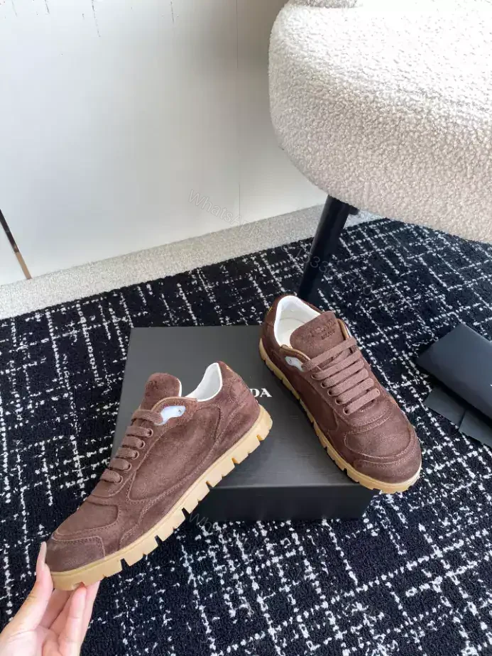 View 7 of PRADA TRAIL FADED SUEDE SNEAKERS IN DARK BROWN- PRD079