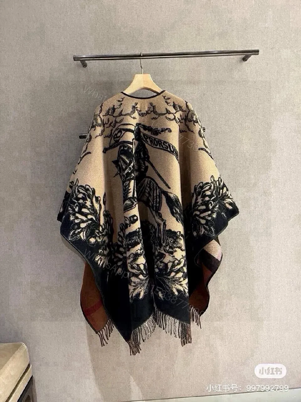 View 4 of Camel & Black Wool-Blend Fringe Wrap Cardigan