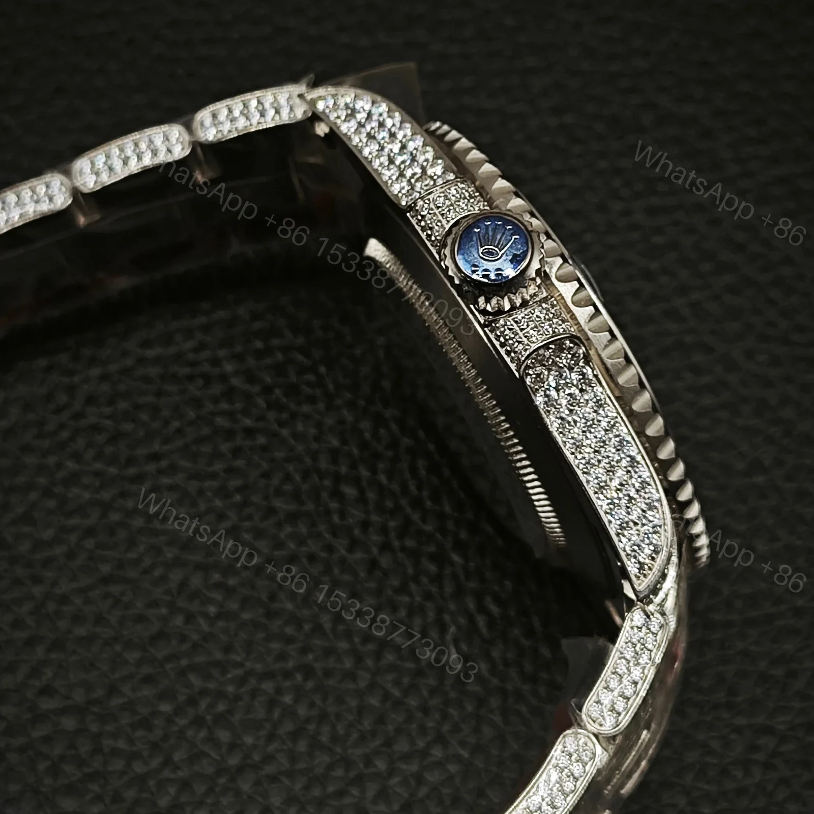 View 6 of Rolex Submariner Blue Dial Diamond Replica 40MM Exclusive Full Pavé Oyster Bracelet RG-ROLEX-SUB-BLUE-PAVE-40